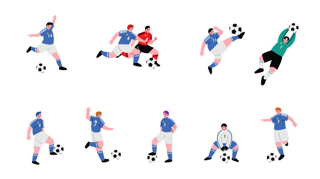 サッカーをする男性のイラストセット