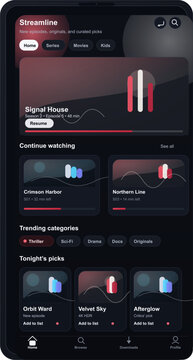 A modern mobile app interface for a video streaming platform