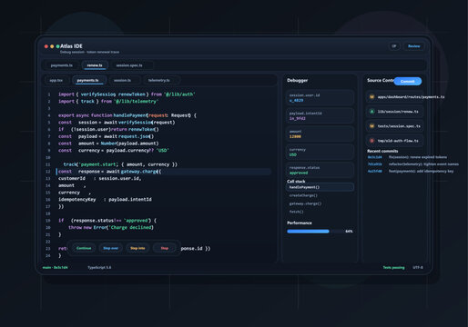 A modern dark mode integrated development environment showing a