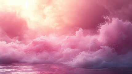 Fototapeta premium Pink Sky Over Ocean Waves During Sunset Reflecting on Water Surface