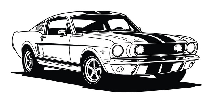 Vintage Ford Mustang Vector Illustration