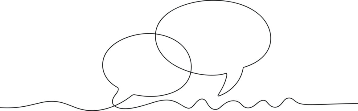 Two overlapping speech bubbles on a wavy line background black and white outline