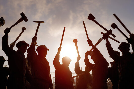Workers raising tools celebrating International Workers&rsquo; Day