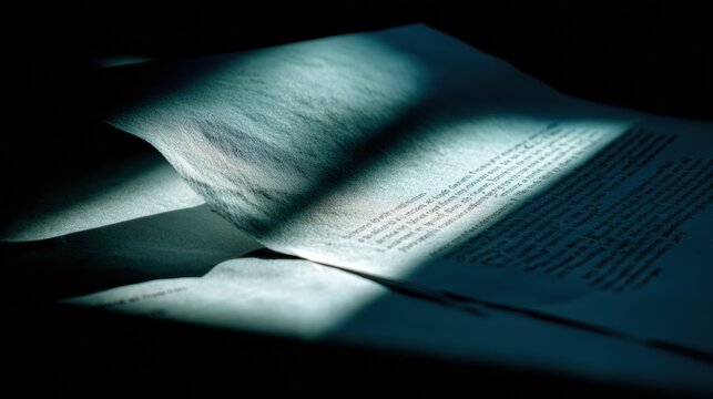 Hidden Clause Concept With Document Revealing Text Under Selective Lighting and Shadow in Cinematic Style