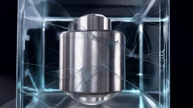 Glass cube forming around product with stress cracks appearing
