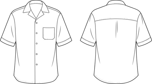 White short sleeve button up shirt with chest pocket and short sleeves