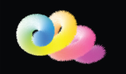 Fototapeta premium Fluffy swirling fuzzy shape art with colorful gradient twirl