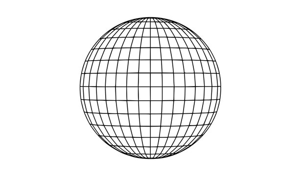 Abstract globe sphere with latitude longitude grid lines minimal wireframe vector isolated on white background