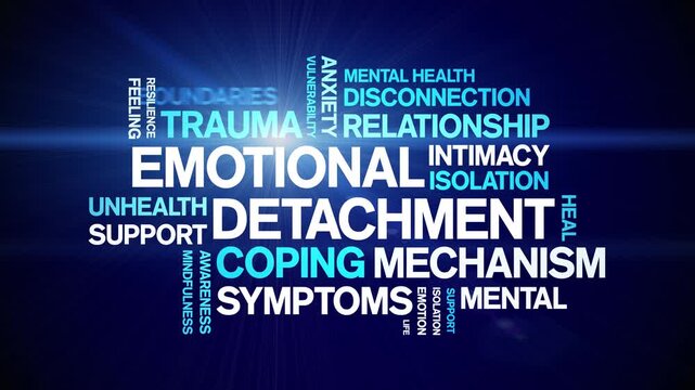 Emotional Detachment animated word cloud-text design animation tag kinetic typography seamless loop.
