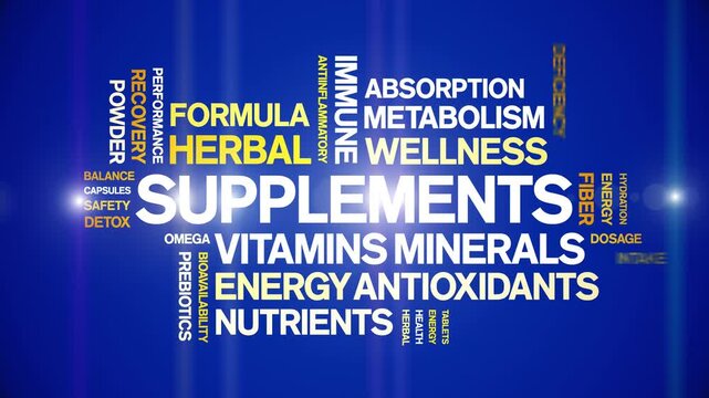 Supplements animated word cloud-text design animation tag kinetic typography seamless loop.