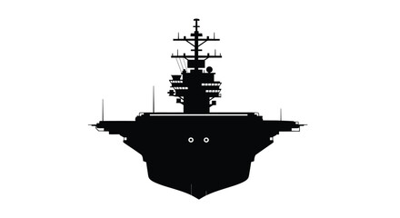 Detailed black silhouette of a modern aircraft carrier at sea © Taylor