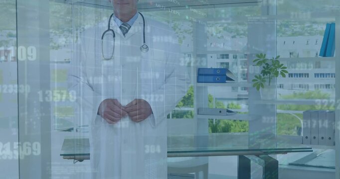 Animation of data processing over caucasian doctor