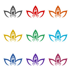 Fototapeta premium Lotus flower and candle icon isolated on white background. Set icons colorful