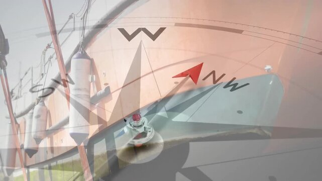 Animation of compass spinning with motivation and business text over ship