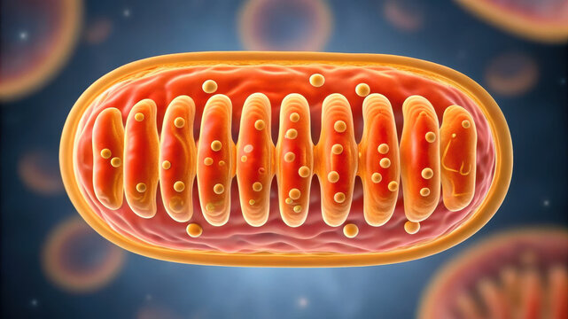 Mitochondrion cell organelle with inner membrane folds supporting energy production and lipid metabolism essential for cellular function
