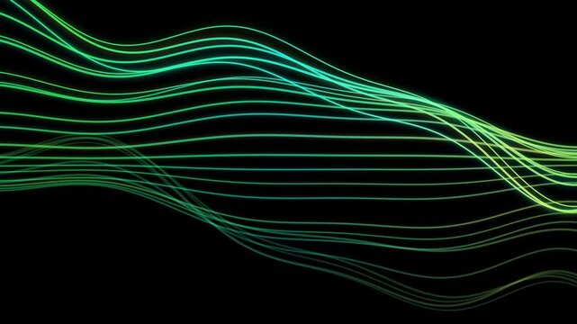 Abstract Neon Green Wavy Lines on Black Background, Loopable Motion Graphics