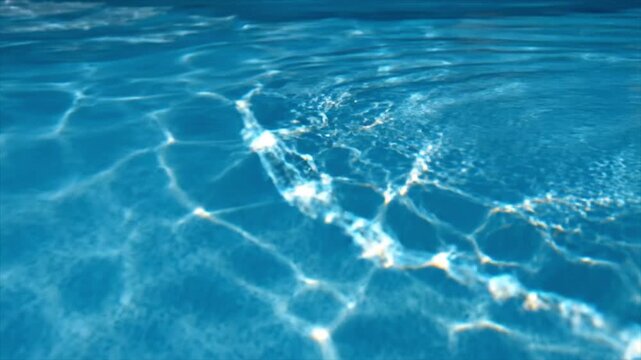 Sunlight filtering through clear blue swimming pool water surface