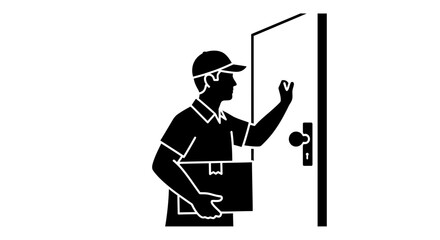 Obraz premium Dedicated Delivery Driver with Package at Door, Offering Reliable Parcel Service and Efficient Home Shipping