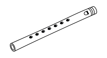 Fototapeta premium Simple black and white illustration of a flute a musical instrument silhouette