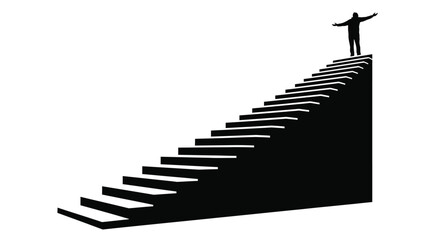 A person stands triumphantly atop a staircase black silhouette © IMkM00i76