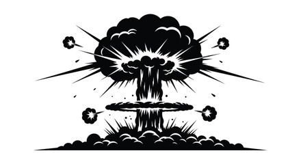Dramatic explosion with mushroom cloud and debris a striking silhouette © IMkM00i76
