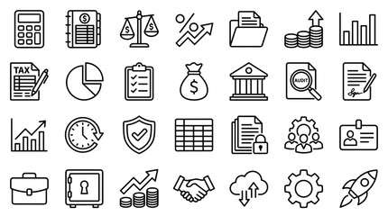 Fototapeta premium Collection of business and finance icons representing growth, security, planning, and success in a modern digital world