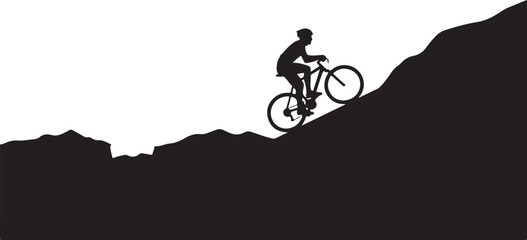 Obraz premium Vector silhouette of cyclist riding mountain bike on hill