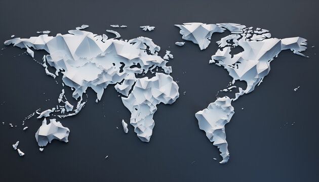 Modern geometric low poly world map background for financial news broadcast.