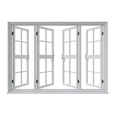 Obraz premium Gray four paneled window with open white French doors modern architecture design element transparent background