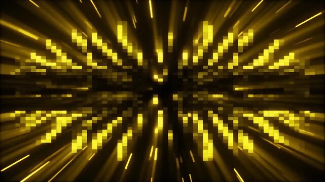 Seamless looping yellow sparks cinematic breaking horizontal pixel bars drifting luminous refined visuals abstract motion gradient shimmer