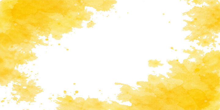 Abstract watercolor and yellow grunge background featuring an orange autumn maple leaf frame with a floral nature pattern and space for text