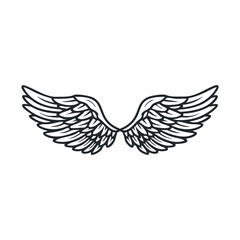 Obraz premium Stylized black outline wings featuring intricate feather details in a classic artistic design, evoking feelings of freedom, spirituality, and mythical elegance.
