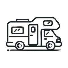 Fototapeta premium Hand-drawn recreational vehicle icon representing travel and adventure, perfect for illustrating road trips, camping, and outdoor exploration with a simple, doodle style.