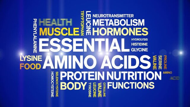Essential Amino Acids animated word cloud-text design animation tag kinetic typography seamless loop.