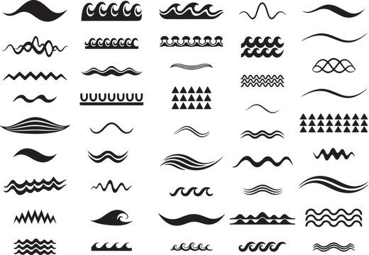 Collection of black wave and line water ocean