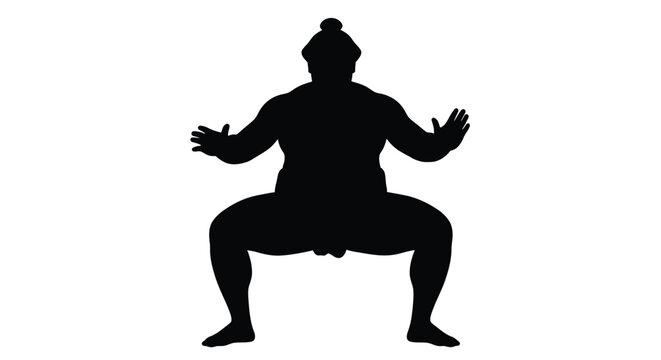 Sumo wrestler in a squatting position a striking black silhouette