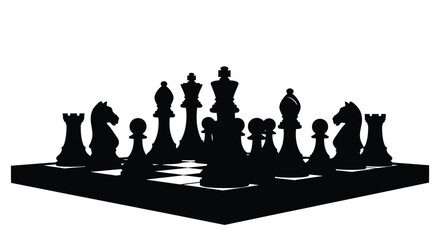 A black chess set arranged on a board dramatic silhouette © IMkM00i76