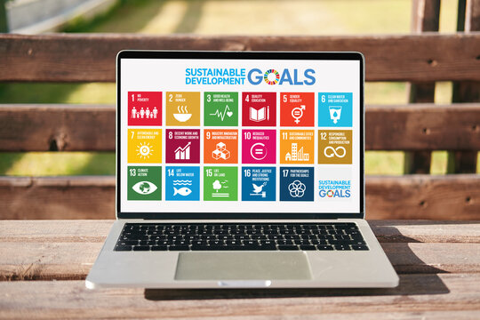 Laptop displaying Sustainable Development Goals