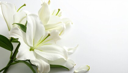 Obraz premium White lily bouquet on plain background.