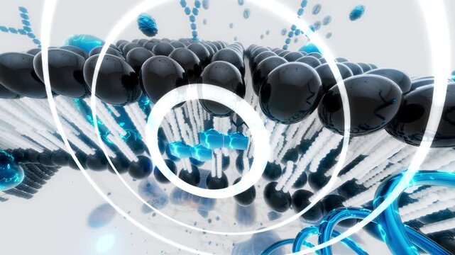 Conceptual 3D animation of a cell membrane with a zoom on cholesterol molecules