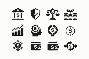 Fototapeta premium Collection of twelve icons representing various financial and economic concepts