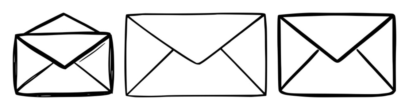 Envelope mail notification icon set with minimalist outline design featuring envelope, mail, icon with vector and line art