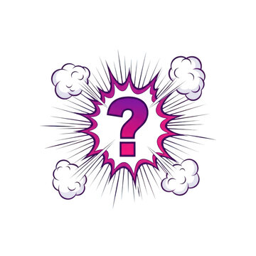 A comic style question mark with clouds and lines isolated on transparent background