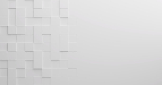 Random shifted white cube boxes block background wallpaper banner with copy space