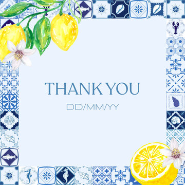 watercolor lemon citrus nautical azulejo tile frame thank you gr