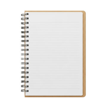 A brown spiral notebook with lined paper isolated on transparent background