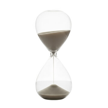 Hourglass with sand flowing from top to bottom isolated on transparent background