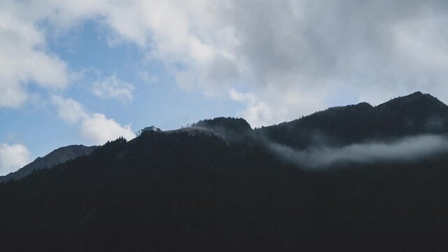 Timelapse of Mist Clearing Around Queenstown Skyline Gondola on Bob's Peak New Zealand