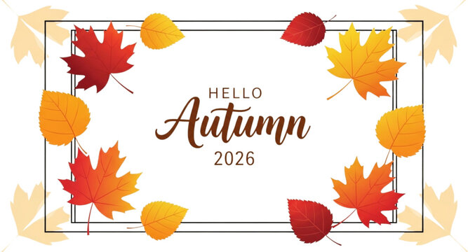 Stylish Hello Autumn 2026 Typography with Leaf Frame