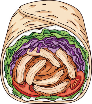 Delicious Chicken Shawarma Wrap with Fresh Vegetables.